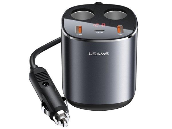 شارژر فندکی فوق فست‌شارژ یوسامز USAMS US-CC151 C28 245W 3 Ports + Dual Cigarette Lighters Digital Display Fast Car Charger